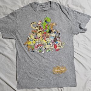 Nickelodeon Gray T-Shirt with Colorful Characters